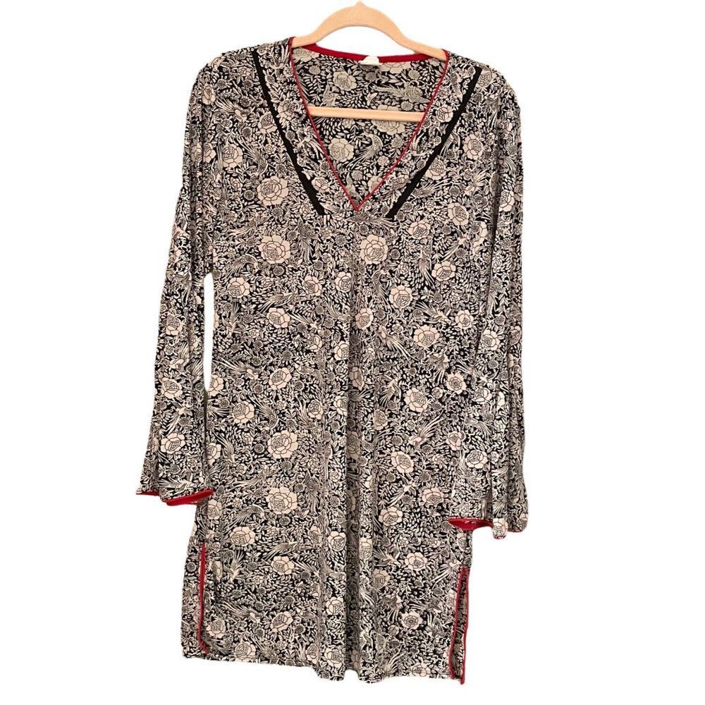 Natori Gown Dress Floral Size M Bell Flared Sleeve Vintage Y2K Festival